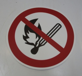 Fire, open light, no smoking - sticker - round - 200 mm